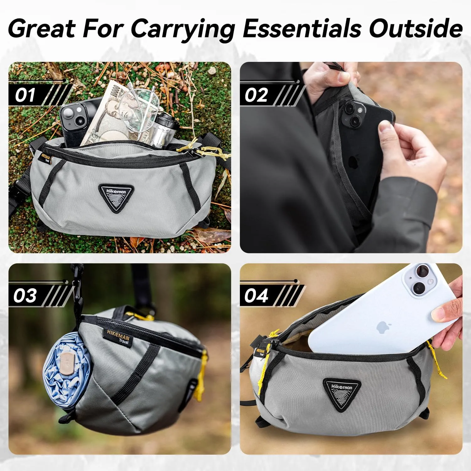 HIKEMAN Crossbody Fanny Pack for Men Hiking Waist Packs Multifunctional Outddoor Chest Bag Attached to Any Backpack Carry Fanny Pack for Walking Traveling Casual Cycling Running Hiking (Khaki)