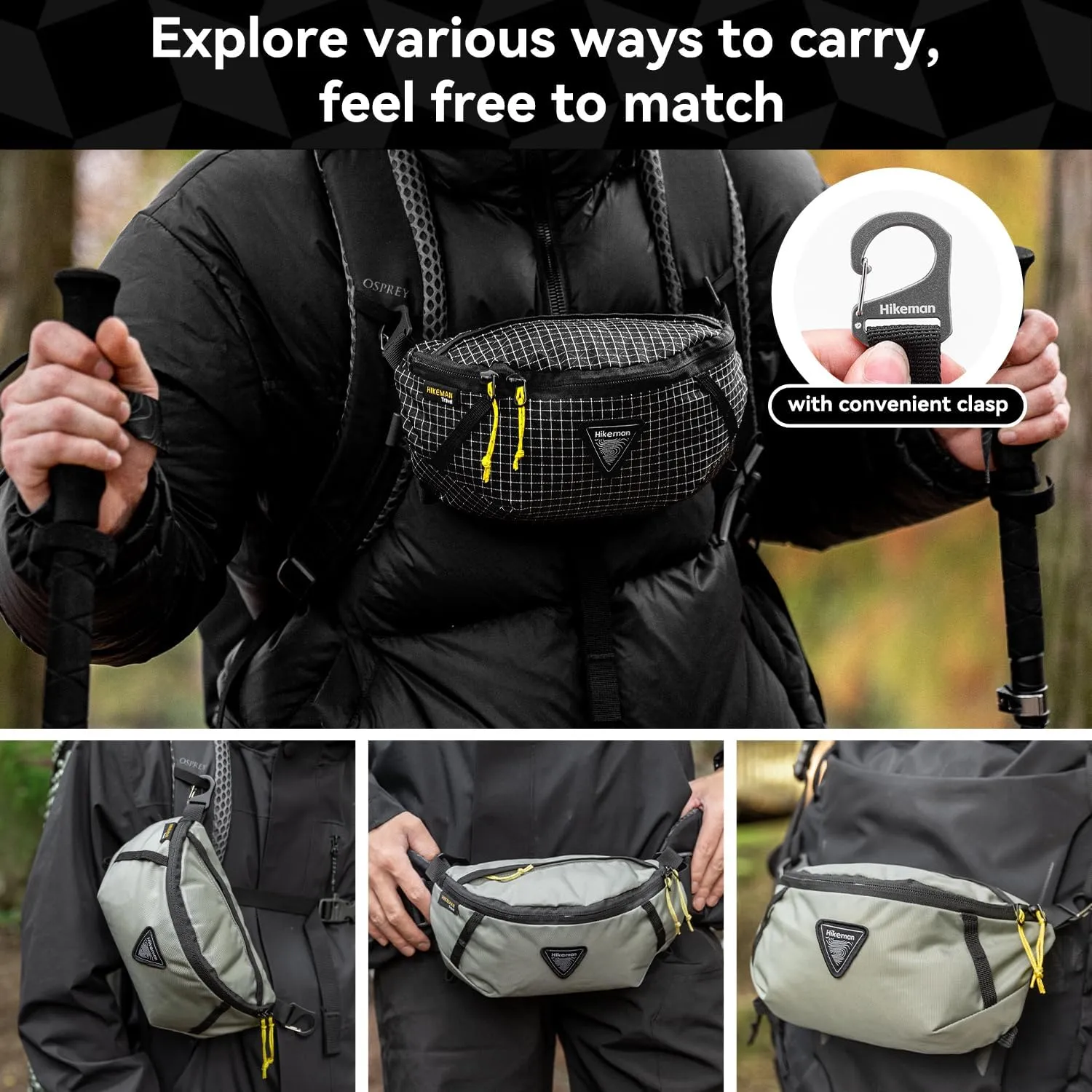 HIKEMAN Crossbody Fanny Pack for Men Hiking Waist Packs Multifunctional Outddoor Chest Bag Attached to Any Backpack Carry Fanny Pack for Walking Traveling Casual Cycling Running Hiking (Khaki)