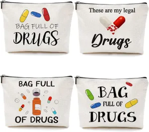 Hillban 4 Pcs Funny Medicine Bag Nurse Practitioner Gifts for Women Medicine Storage Pill Bag Travel Makeup Cosmetic Medication Bag Cute Zipper Pouch for Teens Patient Birthday Gifts