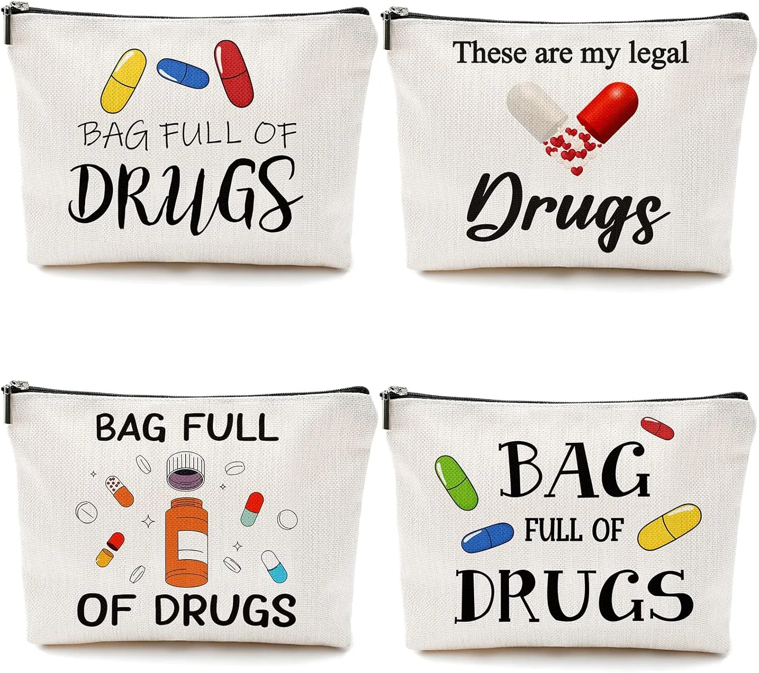Hillban 4 Pcs Funny Medicine Bag Nurse Practitioner Gifts for Women Medicine Storage Pill Bag Travel Makeup Cosmetic Medication Bag Cute Zipper Pouch for Teens Patient Birthday Gifts