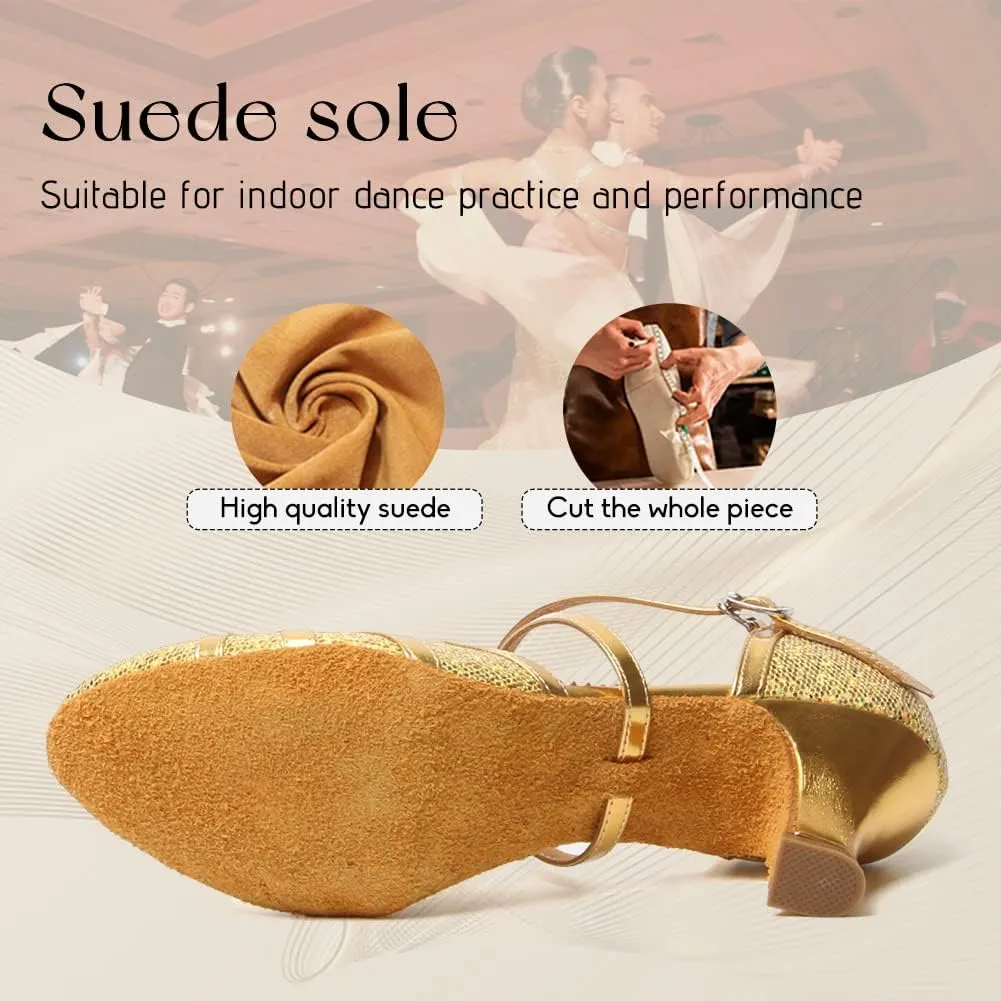 HIPPOSEUS Women's Latin Dance Shoes Closed Toe Sparkle Ballroom Salsa Tango Dance Performance Shoes,FT 053