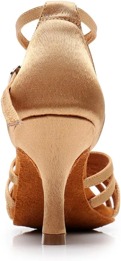HIPPOSEUS Women's Open Toe Latin Dance Shoes Ankle Strap Ballroom Salsa Bachata Dancing Shoes Suede Outsole
