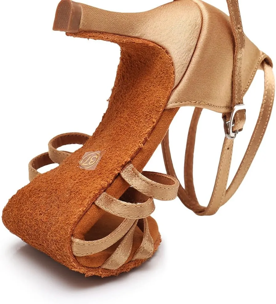 HIPPOSEUS Women's Open Toe Latin Dance Shoes Ankle Strap Ballroom Salsa Bachata Dancing Shoes Suede Outsole