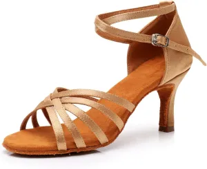 HIPPOSEUS Women's Open Toe Latin Dance Shoes Ankle Strap Ballroom Salsa Bachata Dancing Shoes Suede Outsole