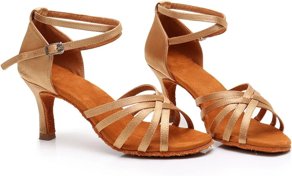 HIPPOSEUS Women's Open Toe Latin Dance Shoes Ankle Strap Ballroom Salsa Bachata Dancing Shoes Suede Outsole