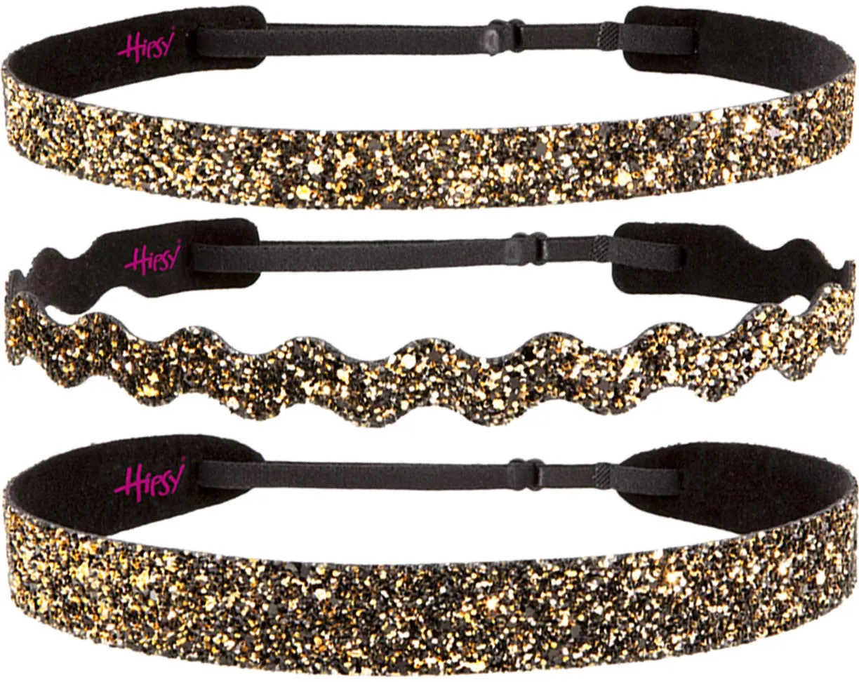 Hipsy PLUS Size, Adjustable No Slip Sparkly Bling Mixed 3pk Headbands for Women Girls & Teens (Bling Glitter Mixed Diva)