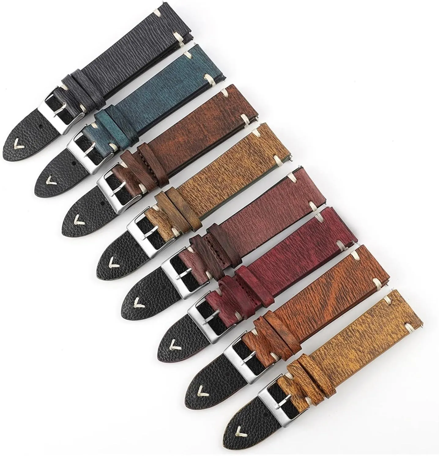 HMFang Genuine Cow Leather Watchband 18mm 20mm 22mm 24mm Stainless Steel Pin Buckle Watch Strap Replacement For Men Women