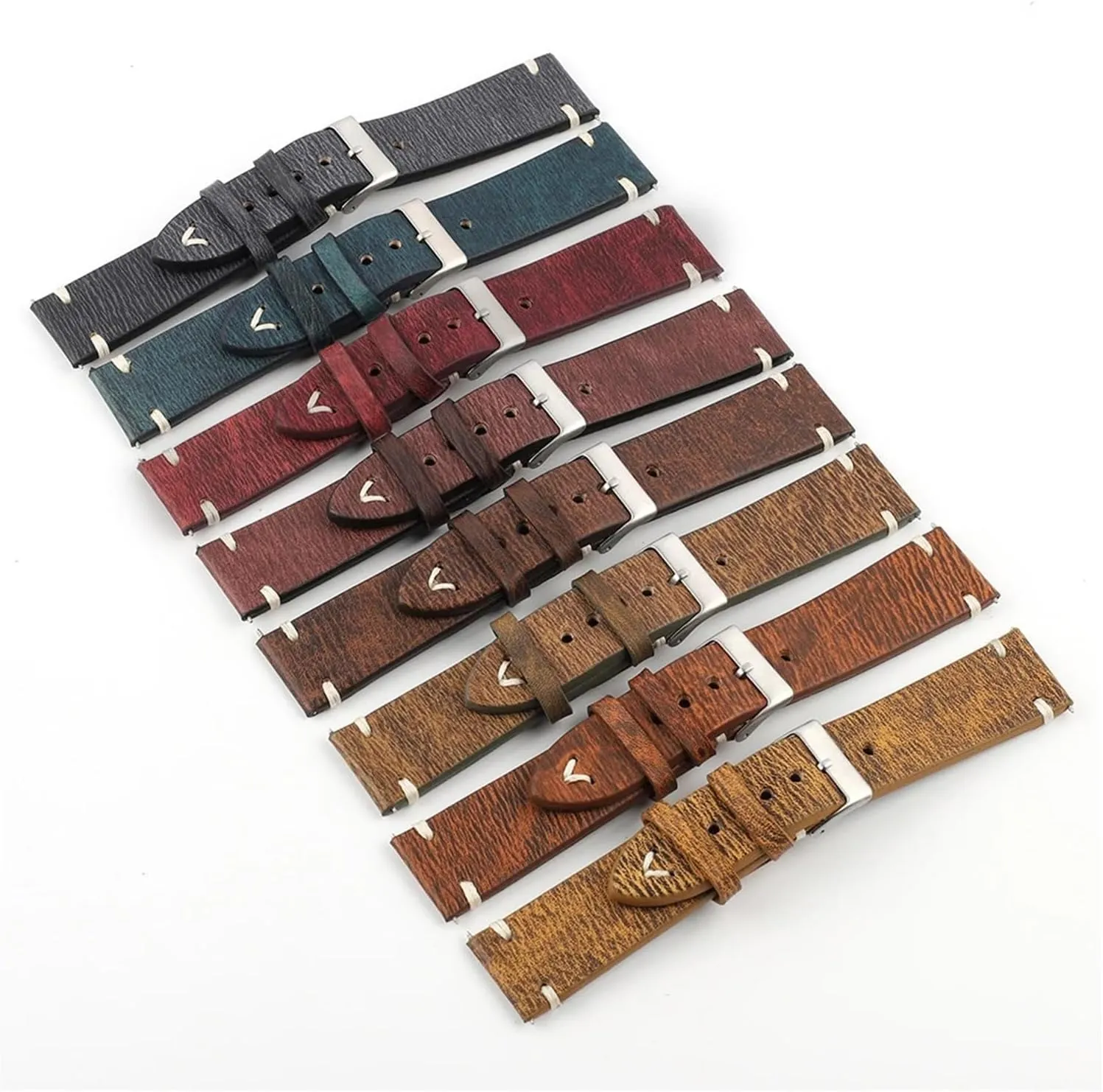 HMFang Genuine Cow Leather Watchband 18mm 20mm 22mm 24mm Stainless Steel Pin Buckle Watch Strap Replacement For Men Women