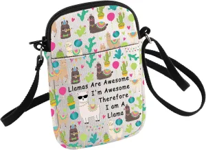 HOLLP Funny Llama Gift for Llama Lover Llamas Are Awesome I'm Awesome Therefore I'm A Llama Crossbody Bag