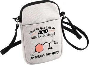 HOLLP Scientist Teachers Crossbody Bag Chemistry Lesson Gift A-Mean-Oh-Acid Small Sling Bag Science Major Gift