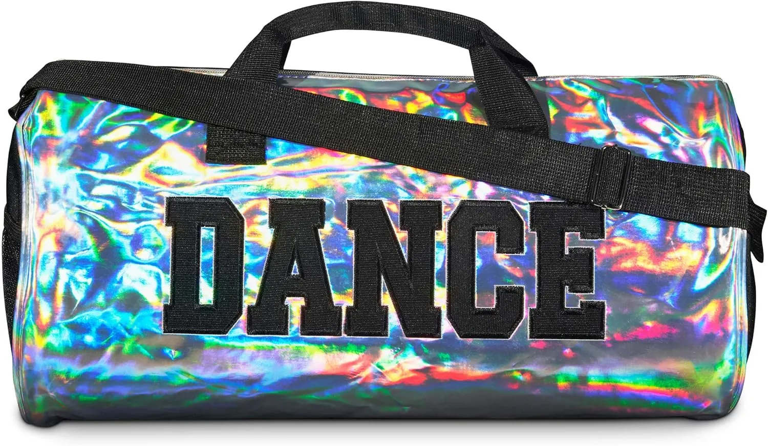Holographic Dance Duffle Bag for Girls, Kids Travel Bag with Adjustable Carry on and Handy Pouch, Dance Accessories for Girls, Teens - 18 L