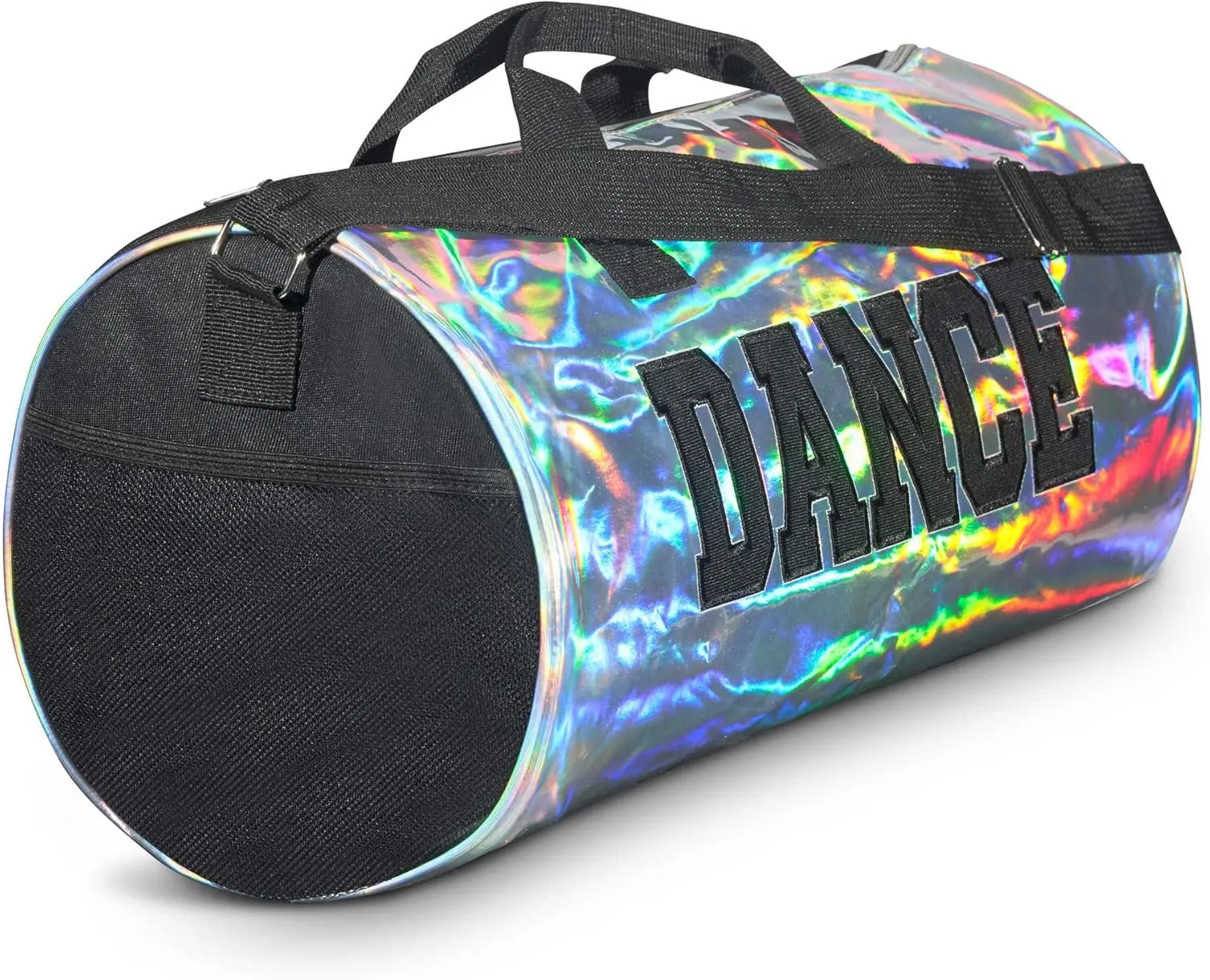 Holographic Dance Duffle Bag for Girls, Kids Travel Bag with Adjustable Carry on and Handy Pouch, Dance Accessories for Girls, Teens - 18 L