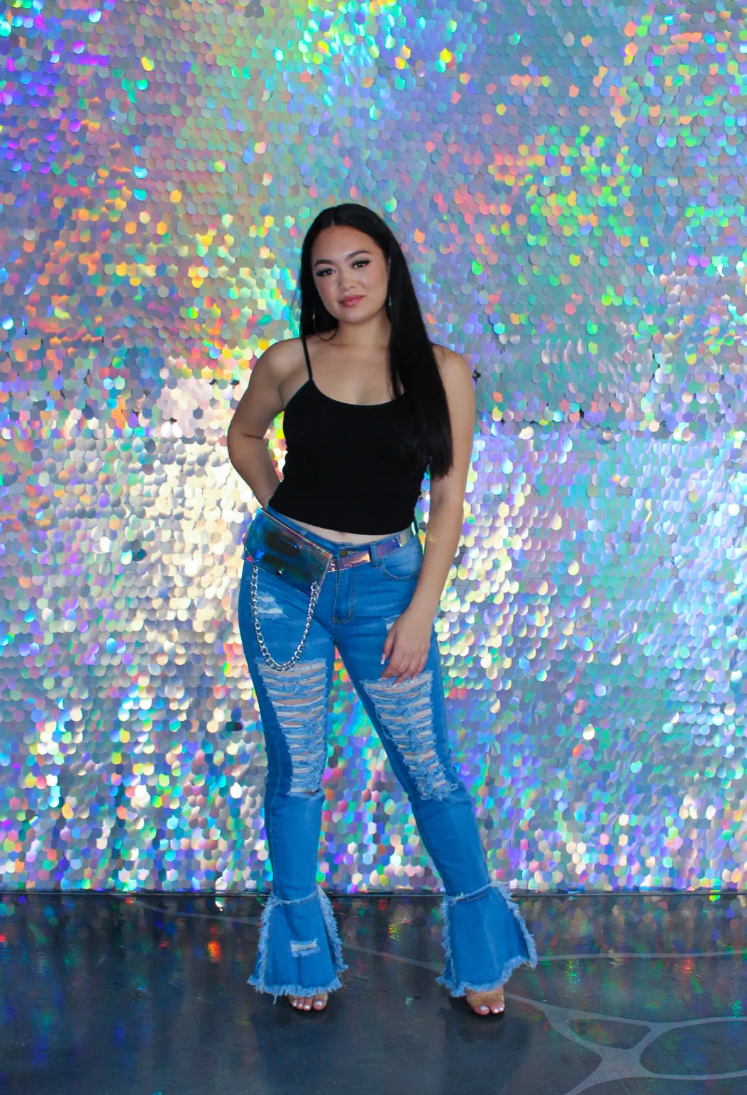 Holographic Smart-powered Silver w/ Fanny Chain No-hassle exchange Shoulder Pack