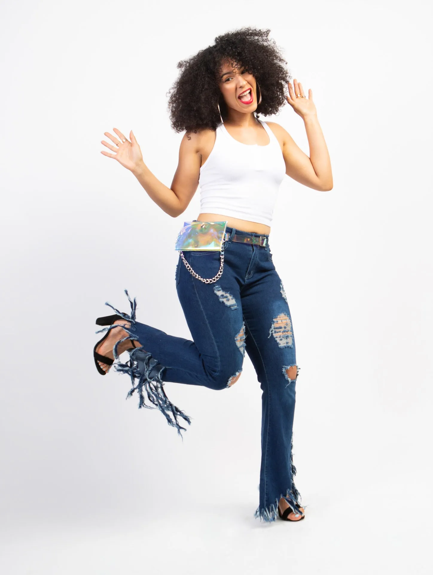 Holographic Smart-powered Silver w/ Fanny Chain No-hassle exchange Shoulder Pack