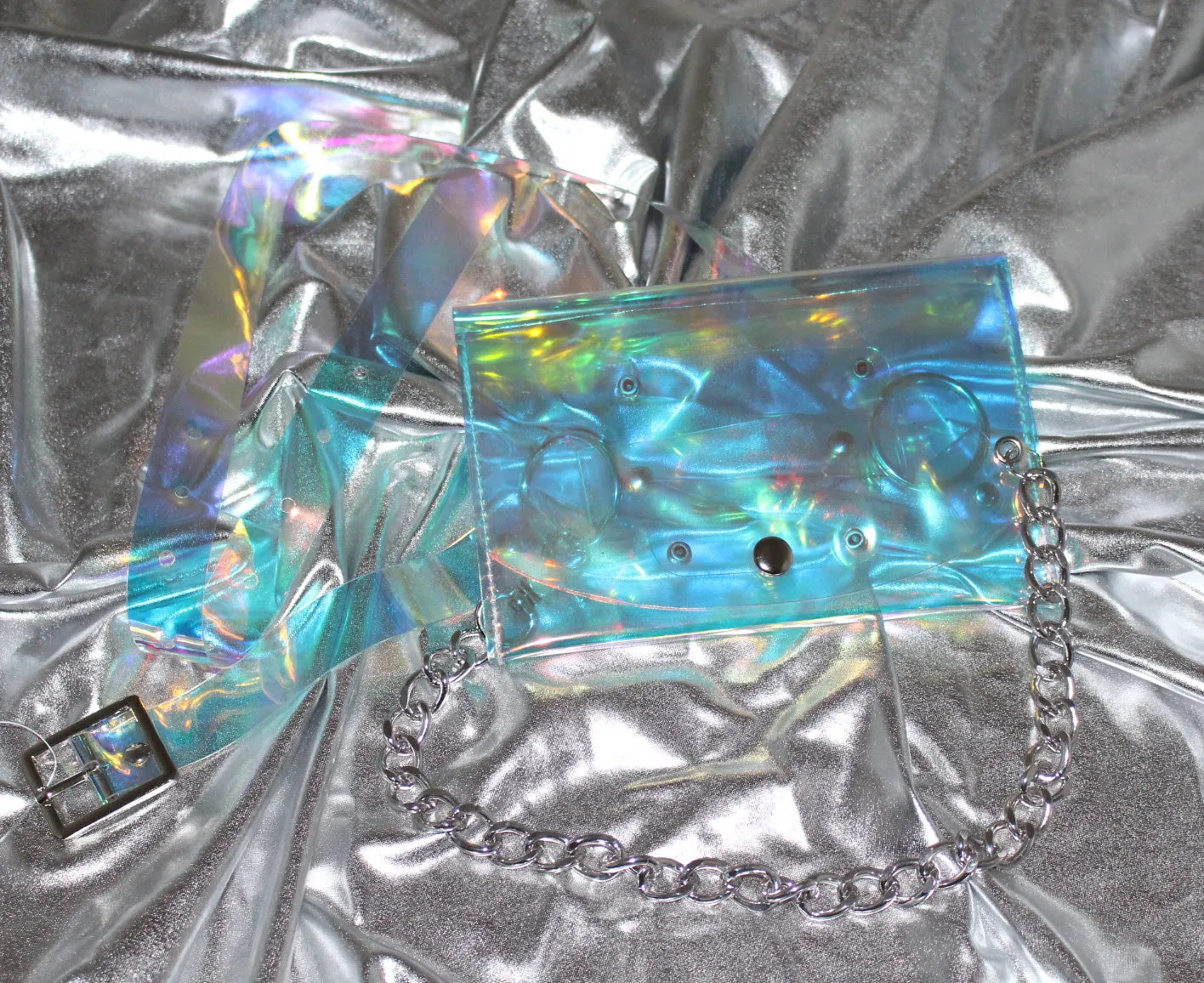 Holographic Smart-powered Silver w/ Fanny Chain No-hassle exchange Shoulder Pack