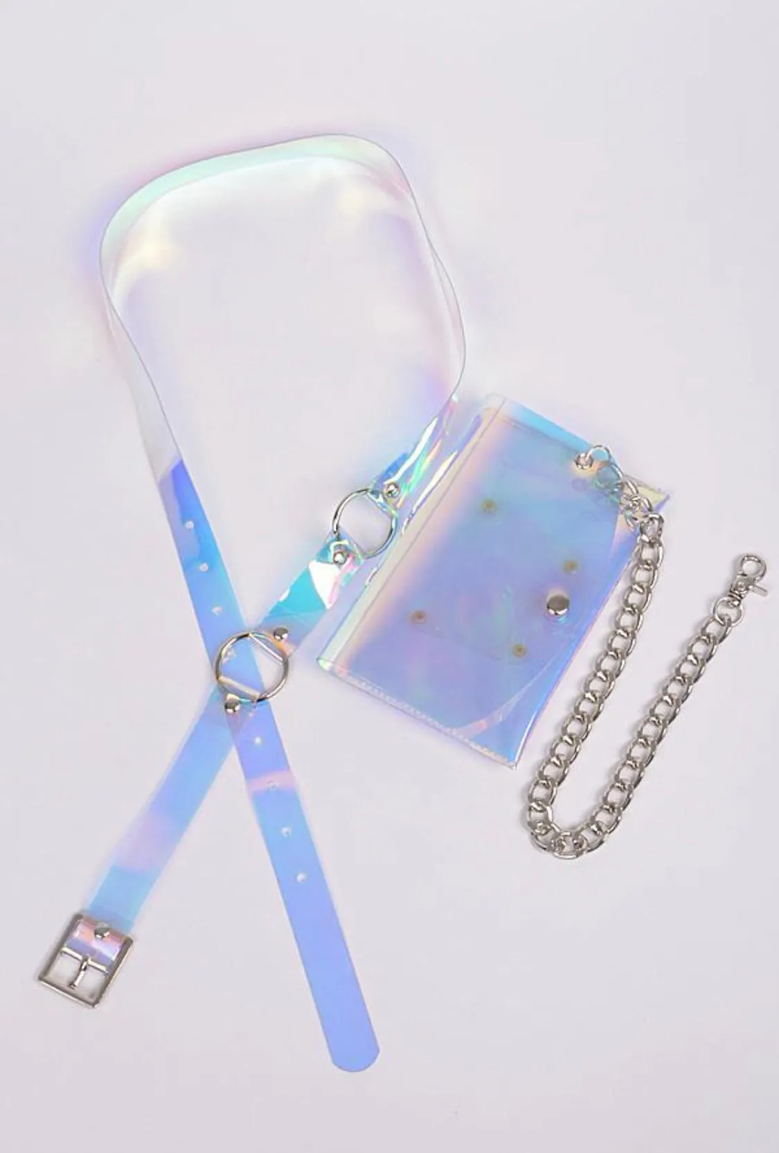 Holographic Smart-powered Silver w/ Fanny Chain No-hassle exchange Shoulder Pack
