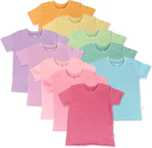 HonestBaby unisex baby Organic Cotton Short Sleeve T-shirt Multi-packs and Toddler T Shirt Set, 10-pack Rainbow Girl, 3T US