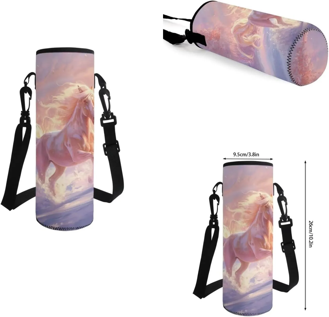 Horse 4 Piece Backpack Set for Girls 3rd Grade 17 inch Shoulder Bag for School Teens Freezable Lunch Bag with Pencil Pouch and Water Bottle Sleeve for Secondary School