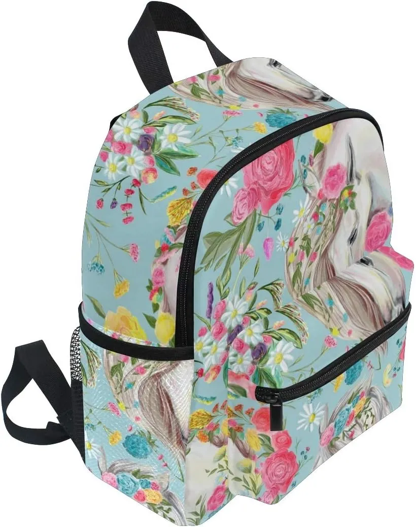 Horse And Flower Toddler Backpack Preschool Backpack Travel Bag for 3-8 Years Baby Girl Boy