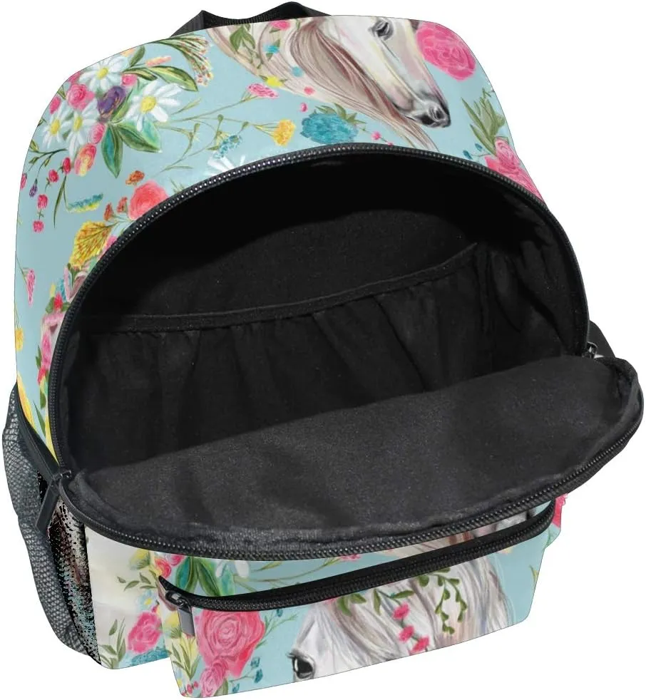 Horse And Flower Toddler Backpack Preschool Backpack Travel Bag for 3-8 Years Baby Girl Boy