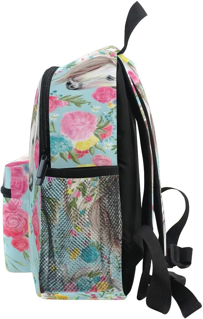 Horse And Flower Toddler Backpack Preschool Backpack Travel Bag for 3-8 Years Baby Girl Boy