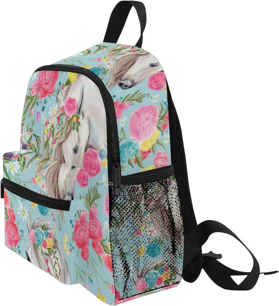 Horse And Flower Toddler Backpack Preschool Backpack Travel Bag for 3-8 Years Baby Girl Boy