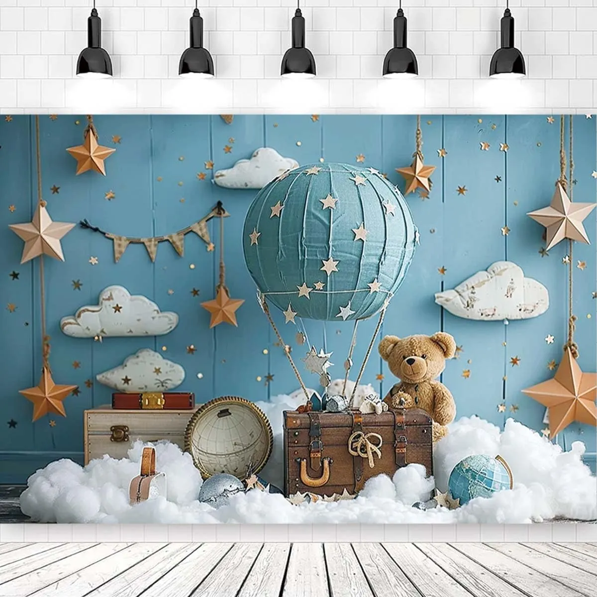 Hot Air Balloon Bear Baby Shower Photography Background Baby Boys One 1st Birthday Backdrop Luggage Adventure Background Cake Smash Kids Birthday Party Newborn Shower Backdrop,8x6feet