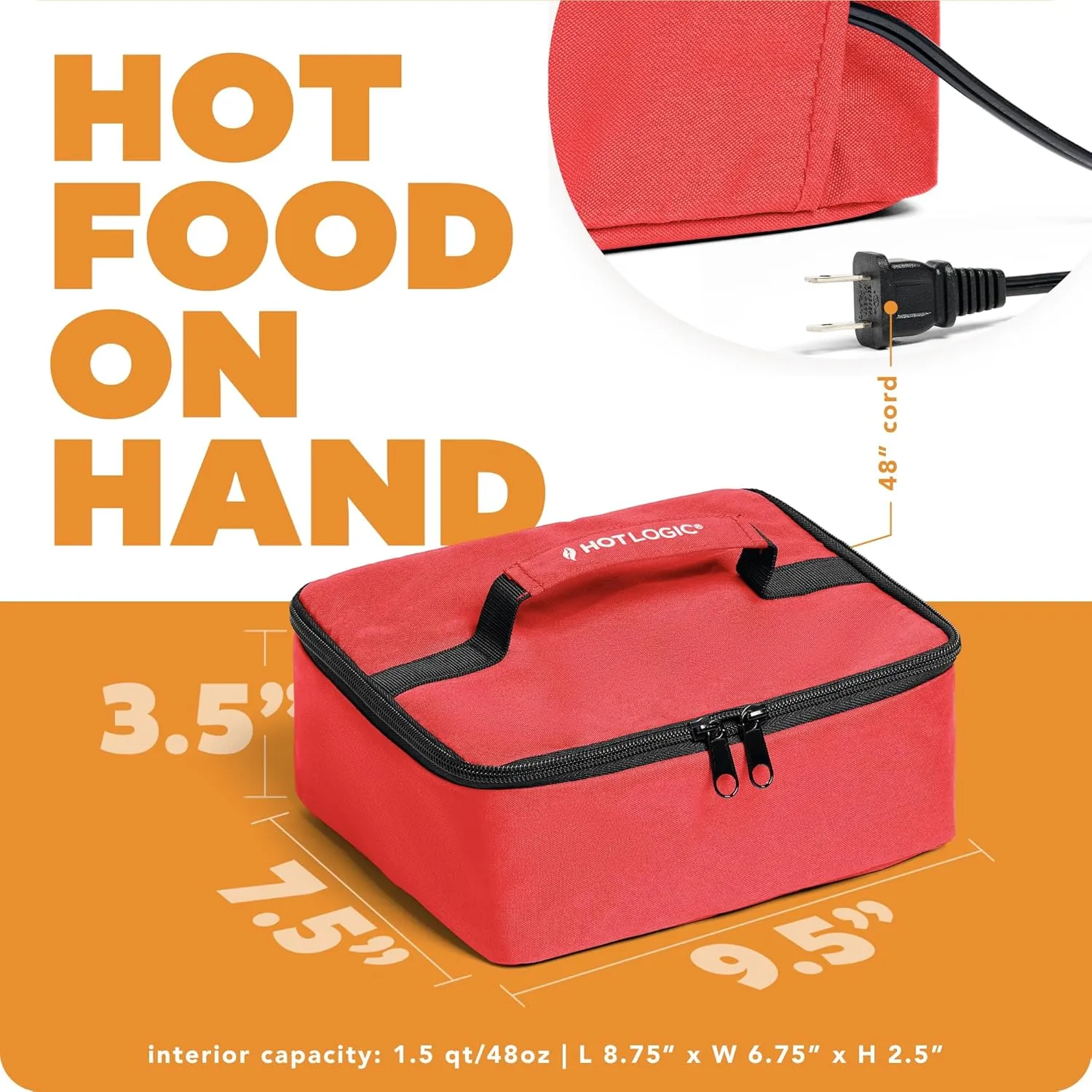 HOTLOGIC Mini Heated Lunch Box with Glass Container - Portable Electric Food Warmer for Men and Women - Great for Work, Office, and Construction - Cook, Reheat, and Eat on the Go - 120V - Red