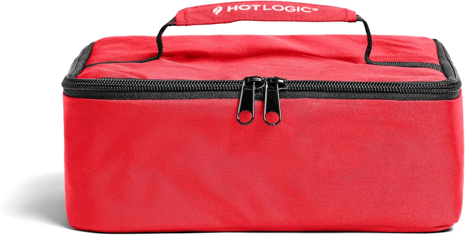 HOTLOGIC Mini Heated Lunch Box with Glass Container - Portable Electric Food Warmer for Men and Women - Great for Work, Office, and Construction - Cook, Reheat, and Eat on the Go - 120V - Red