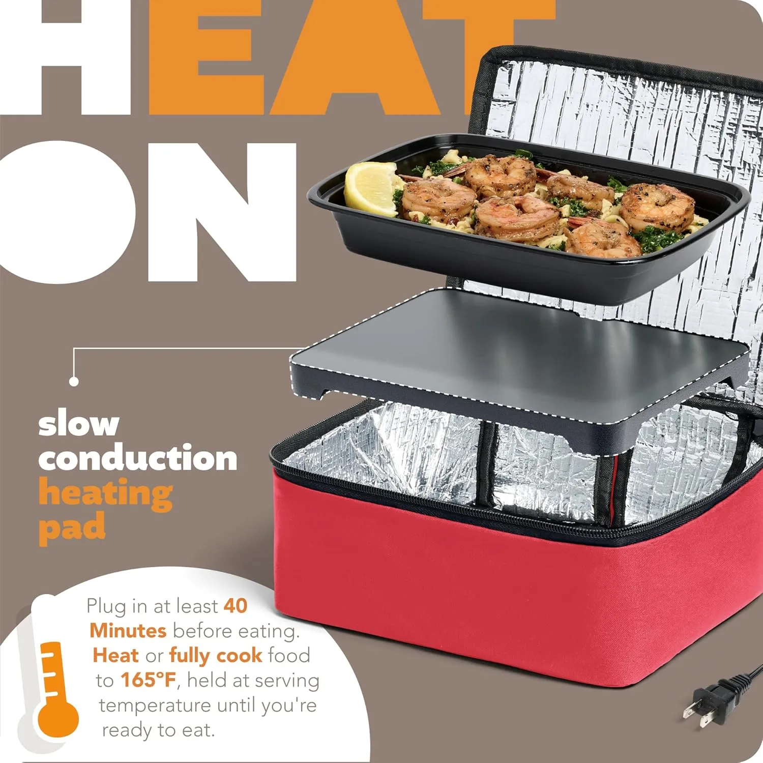 HOTLOGIC Mini Heated Lunch Box with Glass Container - Portable Electric Food Warmer for Men and Women - Great for Work, Office, and Construction - Cook, Reheat, and Eat on the Go - 120V - Red