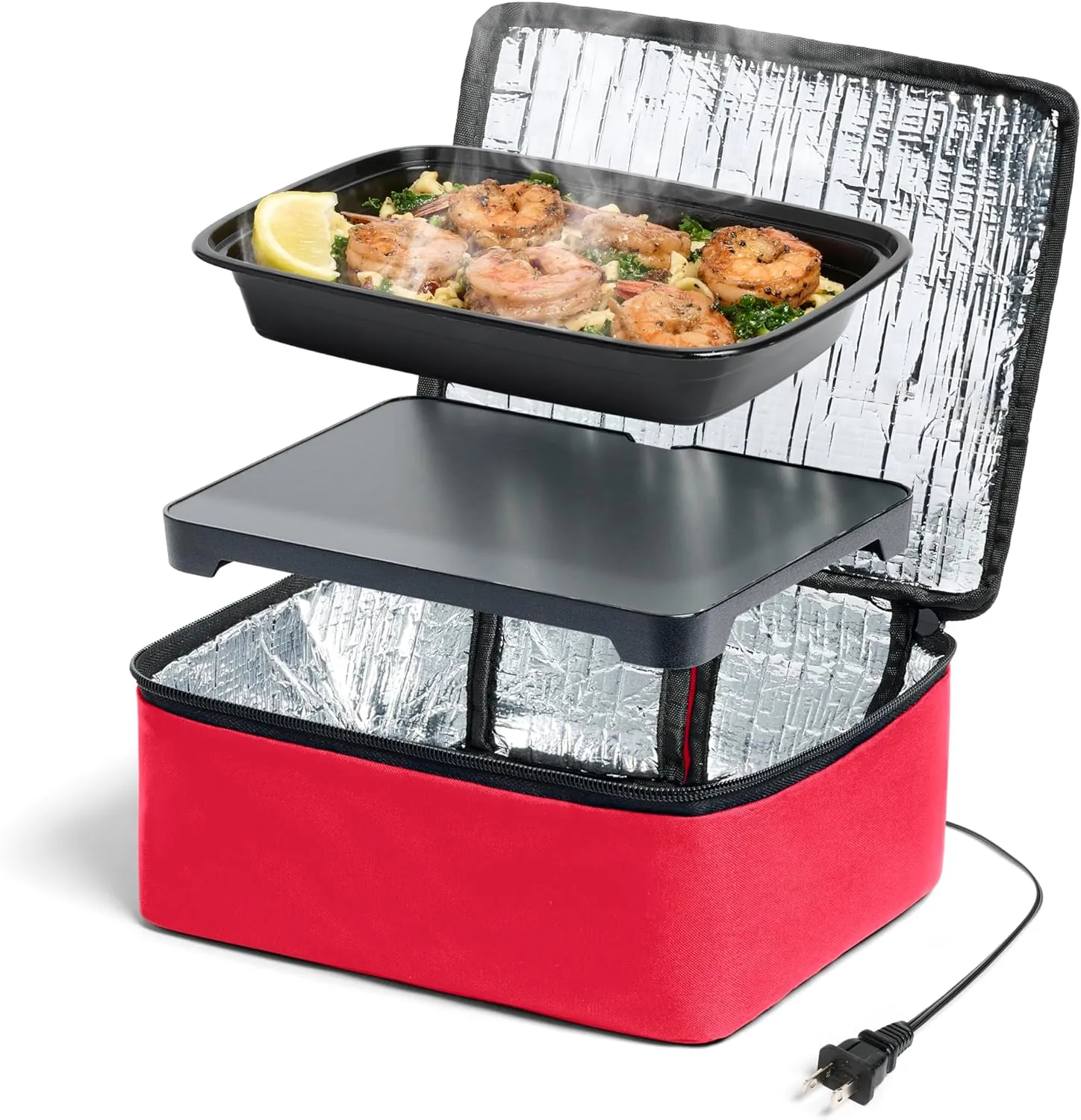 HOTLOGIC Mini Heated Lunch Box with Glass Container - Portable Electric Food Warmer for Men and Women - Great for Work, Office, and Construction - Cook, Reheat, and Eat on the Go - 120V - Red
