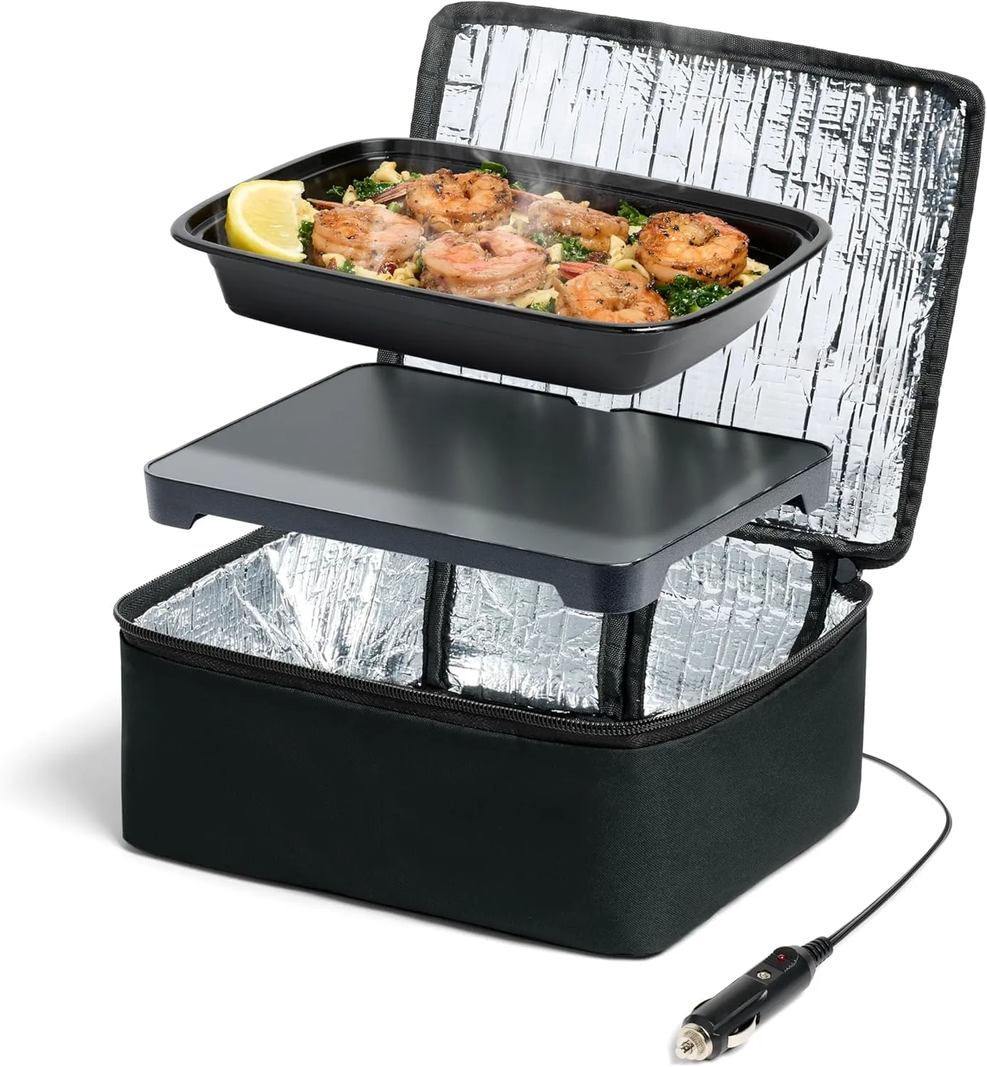 HOTLOGIC Mini Heated Lunch Box with Glass Container - Portable Electric Food Warmer for Men and Women - Great for Work, Office, and Construction - Cook, Reheat, and Eat on the Go - 12V - Black