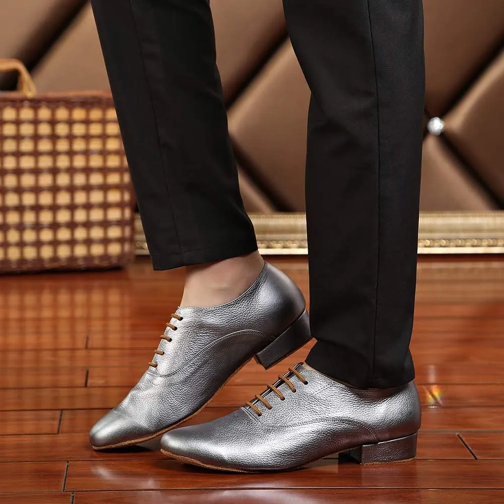 HROYL Men's Standard Latin/Jazz Dance Shoes Leather lace-up Ballroom W-701