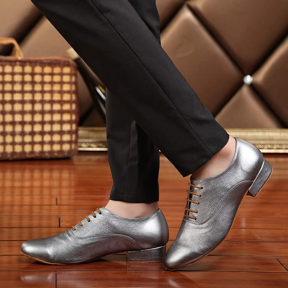 HROYL Men's Standard Latin/Jazz Dance Shoes Leather lace-up Ballroom W-701