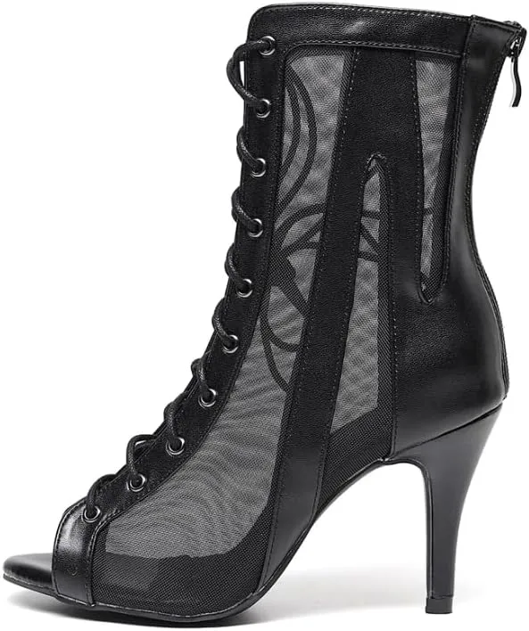 HROYL Women Open Toe Dance Boots Salsa Latin Ballroom Party Performence Jazz Heels Class Dance Shoes,Model QJW7235