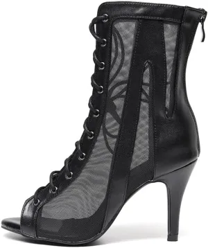 HROYL Women Open Toe Dance Boots Salsa Latin Ballroom Party Performence Jazz Heels Class Dance Shoes,Model QJW7235