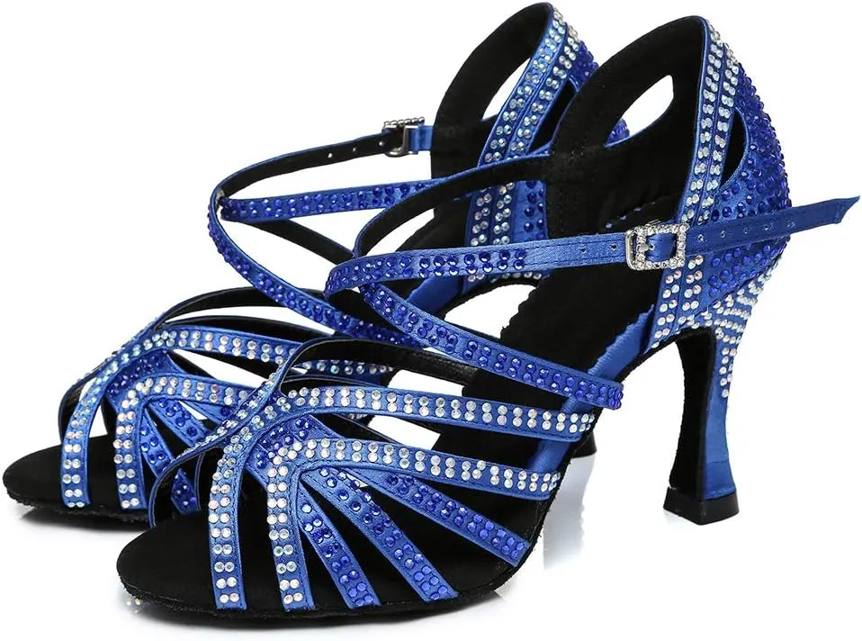HROYL Women's Rhinestone Ballroom Dance Shoes Latin Salsa Performance Wedding Party Dance Heels,YCL450