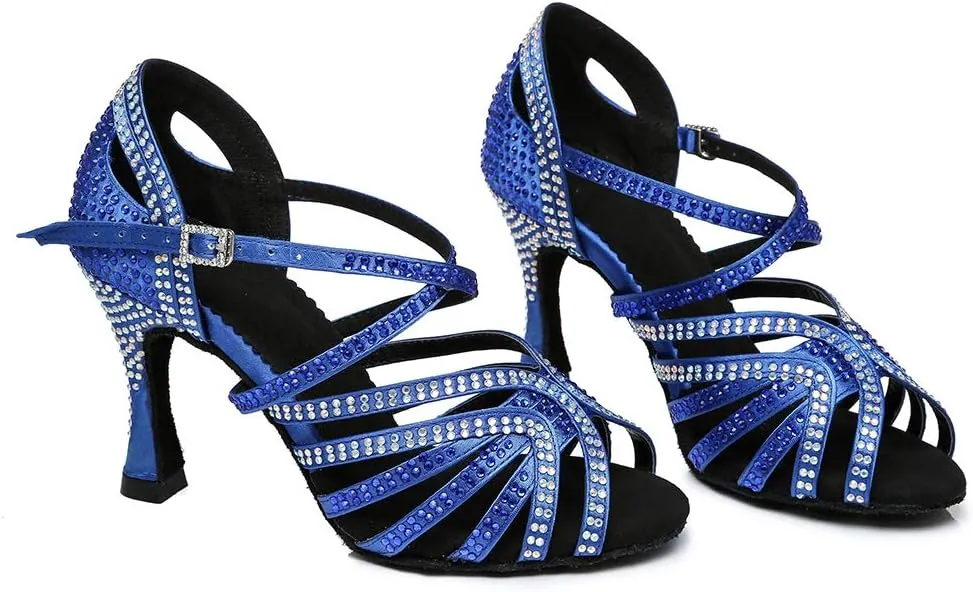 HROYL Women's Rhinestone Ballroom Dance Shoes Latin Salsa Performance Wedding Party Dance Heels,YCL450