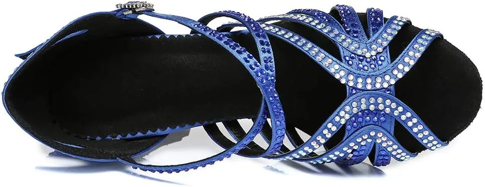 HROYL Women's Rhinestone Ballroom Dance Shoes Latin Salsa Performance Wedding Party Dance Heels,YCL450