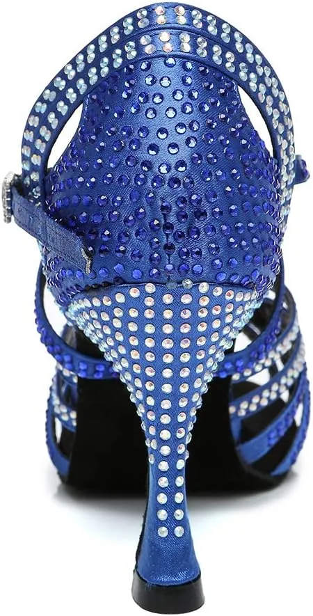 HROYL Women's Rhinestone Ballroom Dance Shoes Latin Salsa Performance Wedding Party Dance Heels,YCL450