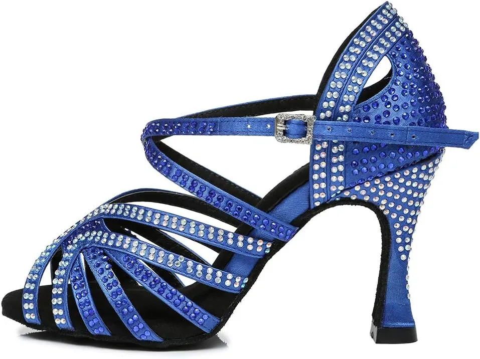 HROYL Women's Rhinestone Ballroom Dance Shoes Latin Salsa Performance Wedding Party Dance Heels,YCL450