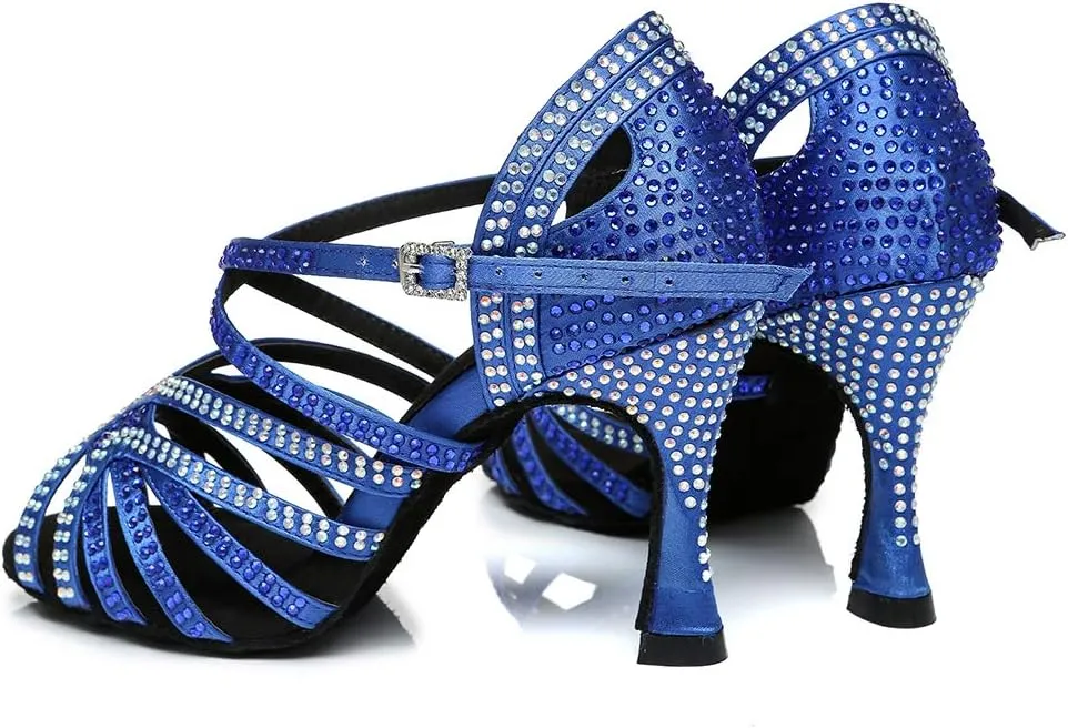 HROYL Women's Rhinestone Ballroom Dance Shoes Latin Salsa Performance Wedding Party Dance Heels,YCL450