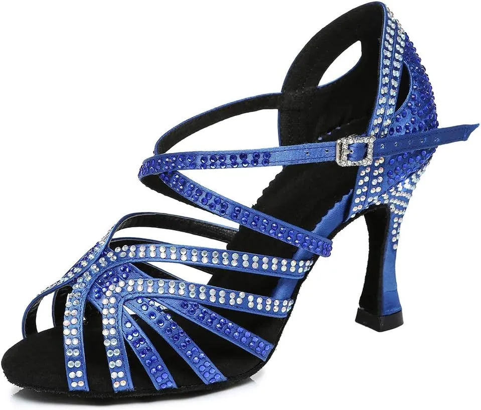 HROYL Women's Rhinestone Ballroom Dance Shoes Latin Salsa Performance Wedding Party Dance Heels,YCL450