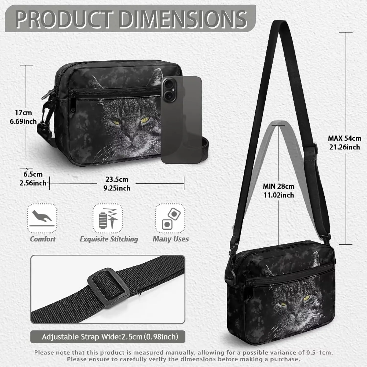 HUGS IDEA Canvas Crossbody Bag for Women Shoulder Bag with Zipper Pockets Cell Phone Bag