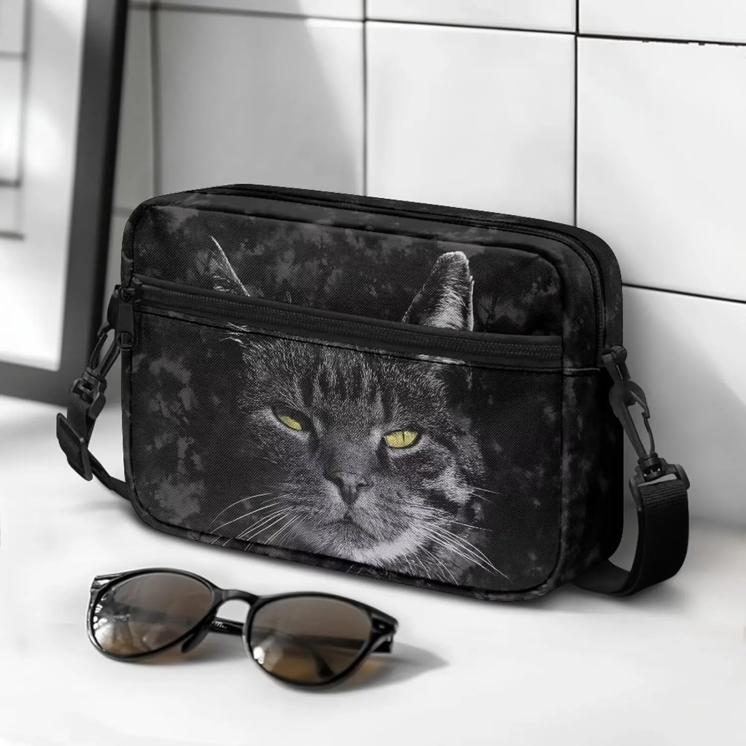 HUGS IDEA Canvas Crossbody Bag for Women Shoulder Bag with Zipper Pockets Cell Phone Bag