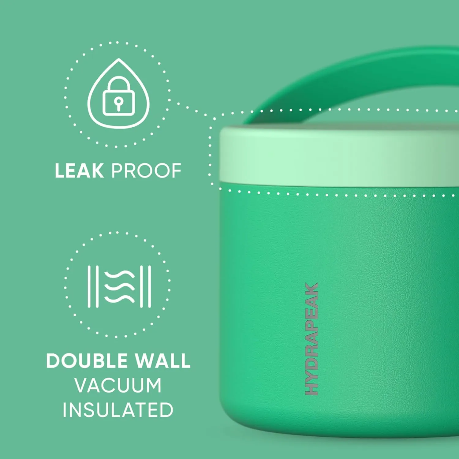 Hydrapeak 18oz Stainless Steel Vacuum Insulated Thermos Food Jar | Thermos for Hot Food and Cold Food, Wide Mouth Leak-Proof Soup Thermos for Adults, 10 Hours Hot and 16 Hours Cold (Jade)