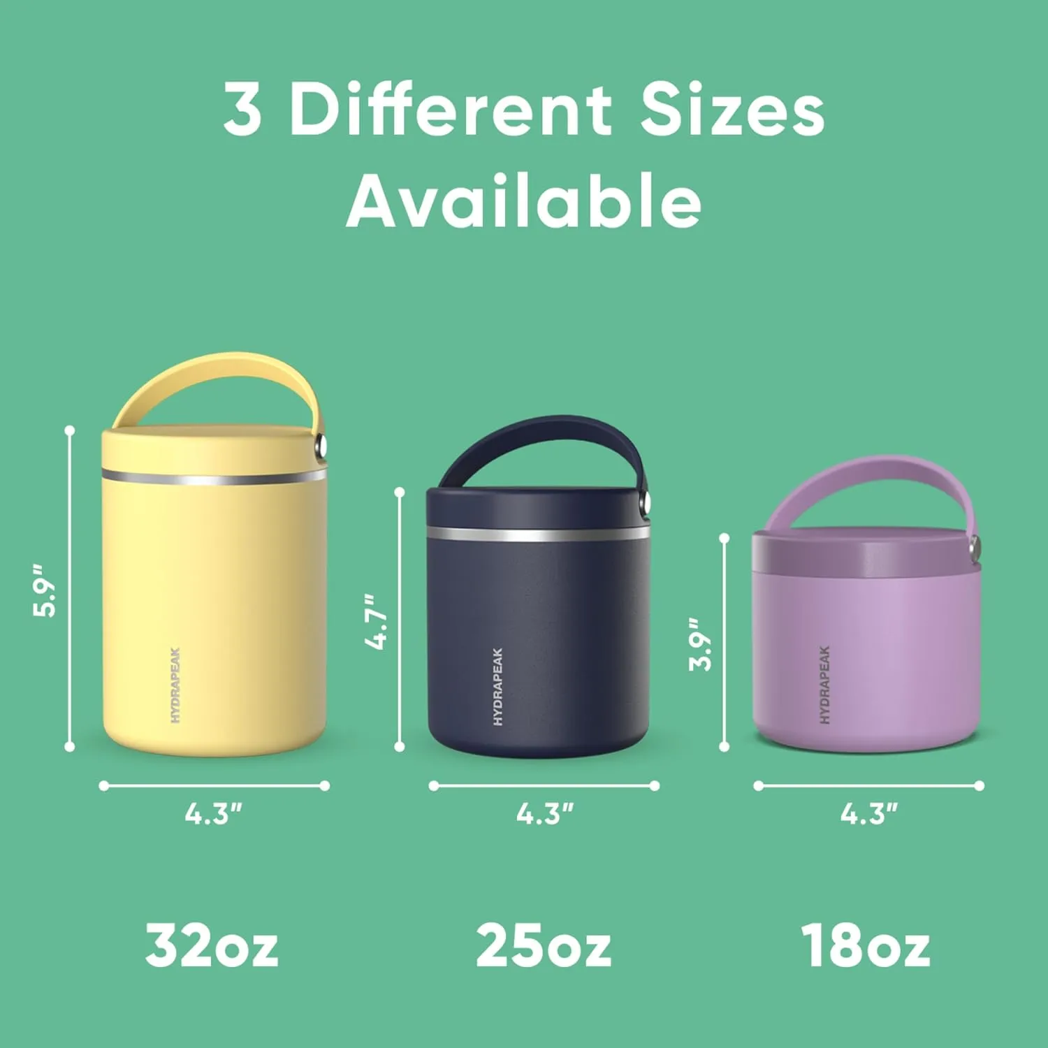Hydrapeak 18oz Stainless Steel Vacuum Insulated Thermos Food Jar | Thermos for Hot Food and Cold Food, Wide Mouth Leak-Proof Soup Thermos for Adults, 10 Hours Hot and 16 Hours Cold (Jade)