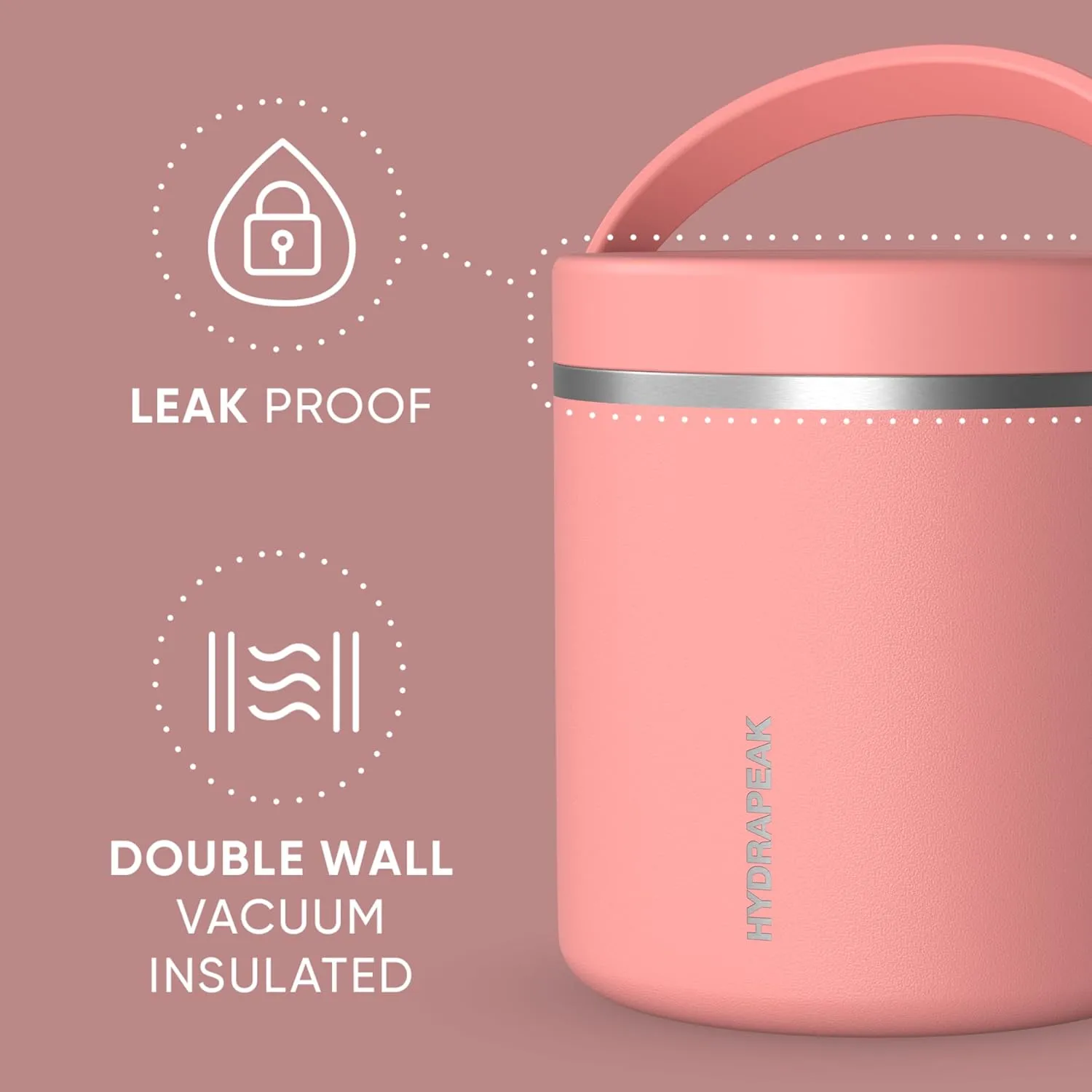 Hydrapeak 25oz Stainless Steel Vacuum Insulated Thermos Food Jar | Thermos for Hot Food and Cold Food, Wide Mouth Leak-Proof Soup Thermos for Adults, 10 Hours Hot and 16 Hours Cold (Peach)