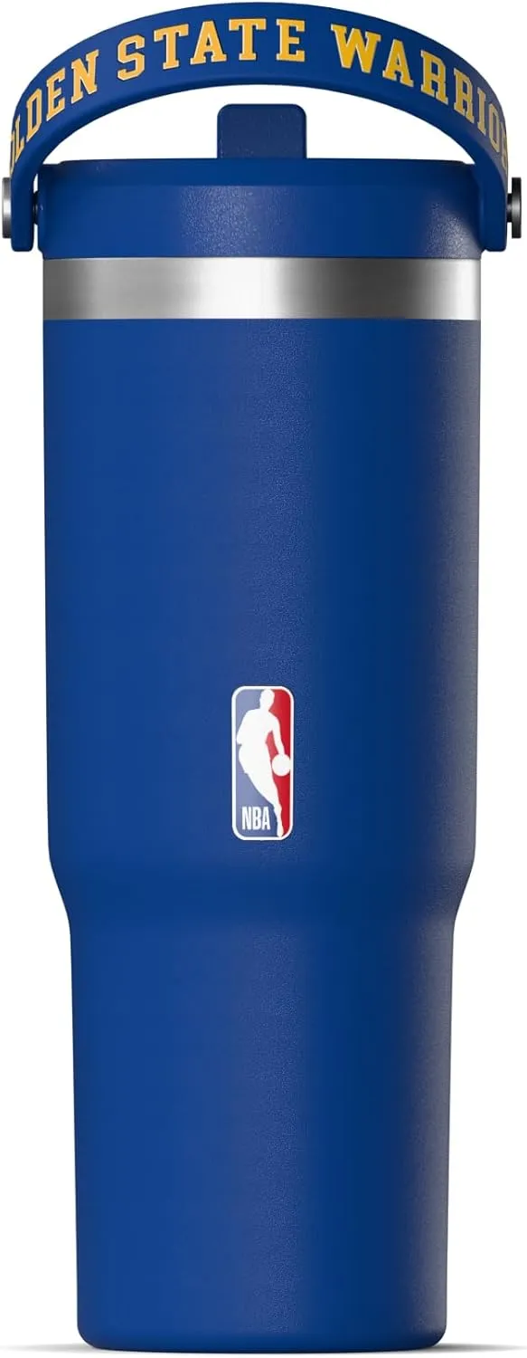 Hydrapeak x NBA Officially Licensed Golden State Warriors 32 oz Nomad Tumbler with Handle and Straw Lid, Leakproof Stainless Steel Water Bottle