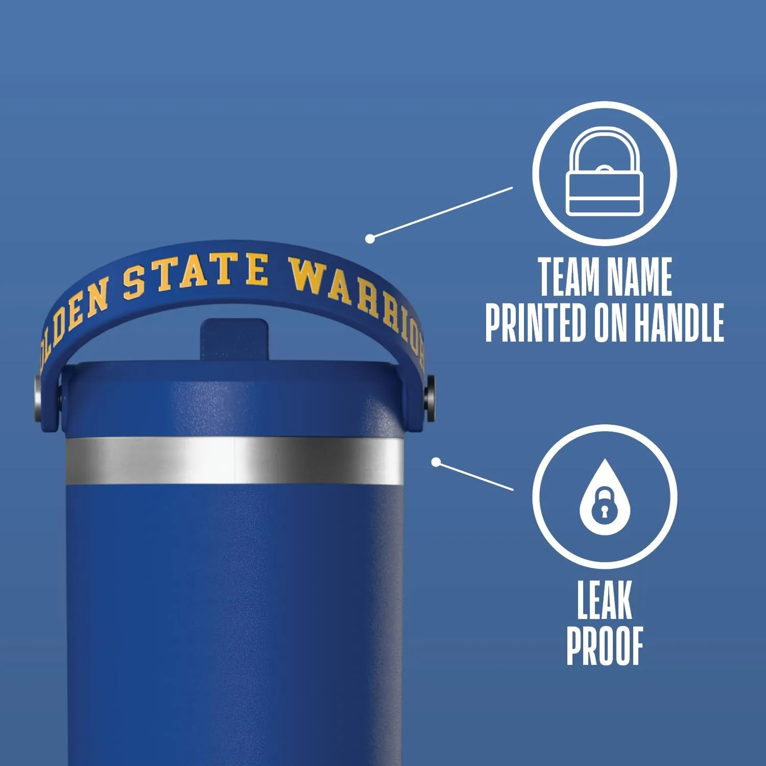 Hydrapeak x NBA Officially Licensed Golden State Warriors 32 oz Nomad Tumbler with Handle and Straw Lid, Leakproof Stainless Steel Water Bottle